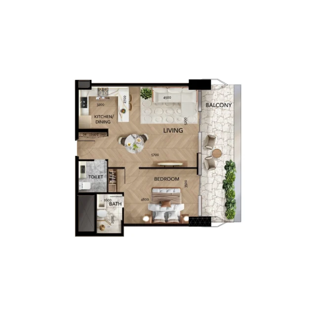 radiant bridges one bedroom apartment type D with balcony